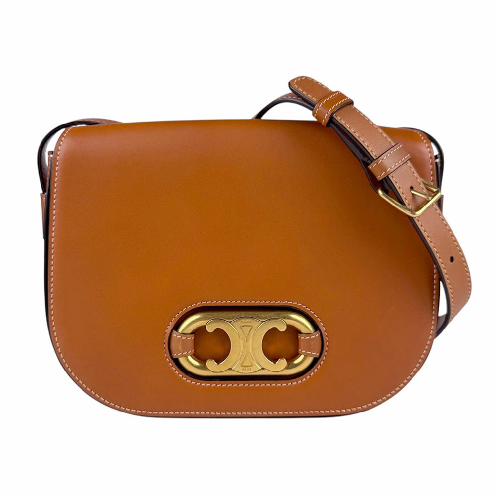 Celine Triomphe Crossbody Shoulder Bag Leather Brown Gold